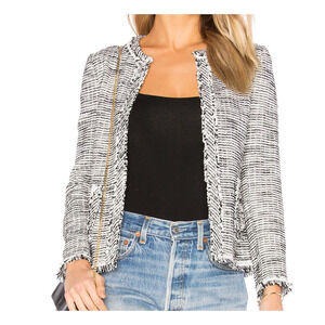 Rebecca Taylor Textured Long Sleeve Open Front Fringe Jacket Size 2 Business